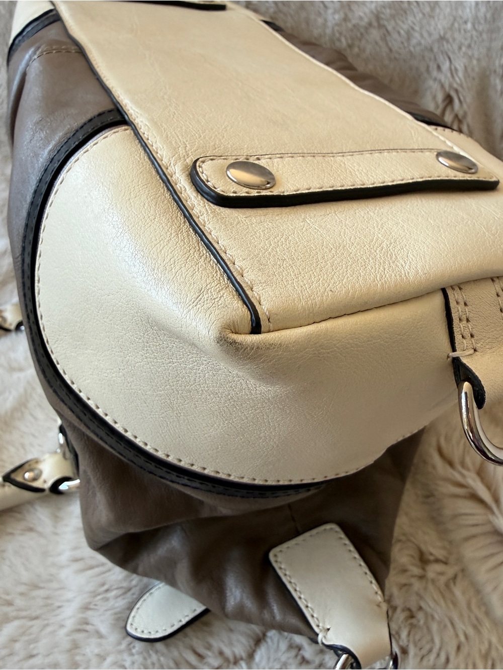 Coach Two-Tone Leather Ashley Two-Way Satchel in Cream and Brown - Picture 8 of 11